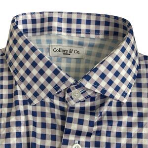 Collars & Co Polo Shirt Mens M Purple Blue Gingham Plaid Button Up Preppy NEW
